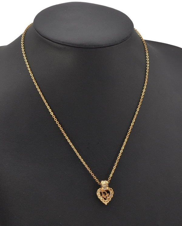 Authentic Christian Dior Gold Tone Chain Rhinestone Pendant Necklace CD 0064J