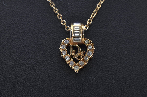 Authentic Christian Dior Gold Tone Chain Rhinestone Pendant Necklace CD 0064J