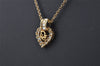 Authentic Christian Dior Gold Tone Chain Rhinestone Pendant Necklace CD 0064J