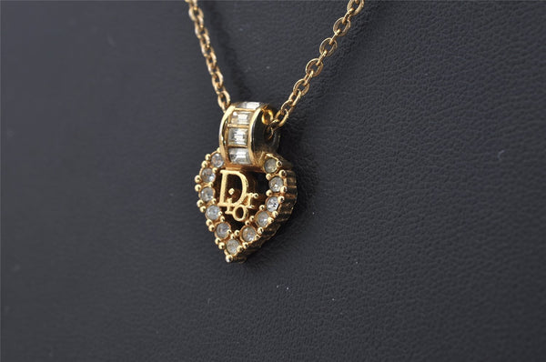 Authentic Christian Dior Gold Tone Chain Rhinestone Pendant Necklace CD 0064J