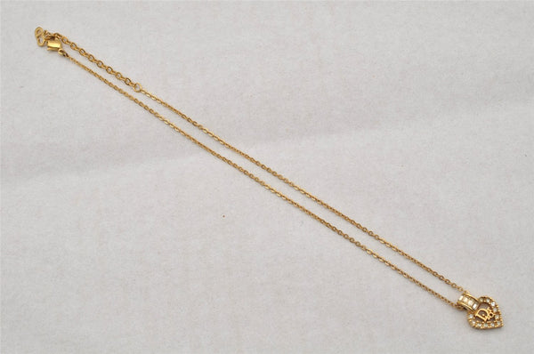 Authentic Christian Dior Gold Tone Chain Rhinestone Pendant Necklace CD 0064J