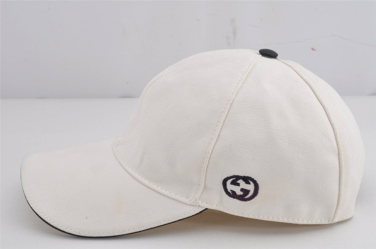 Authentic GUCCI Vintage Sherry Line Cap Canvas Leather Size XL White 0064K