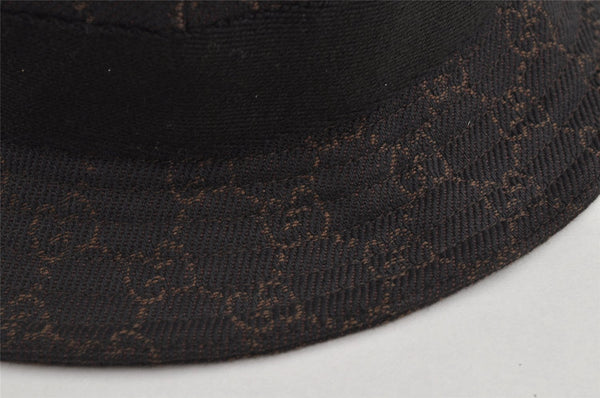 Authentic GUCCI Vintage Bucket Hat GG Canvas Leather Size M Brown 0065K