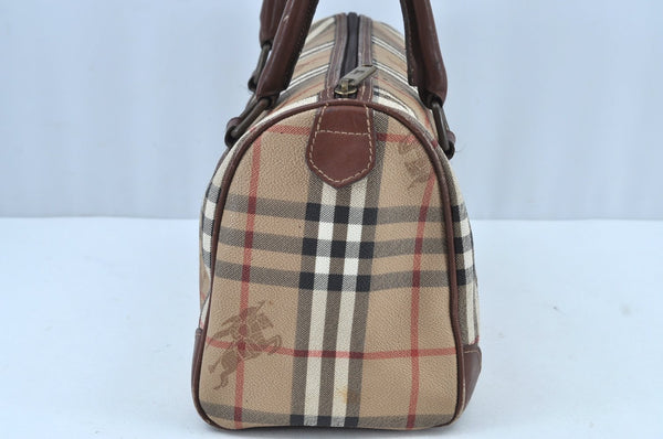 Authentic Burberrys Nova Check Hand Boston Bag PVC Leather Beige Junk 0067G