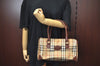 Authentic Burberrys Nova Check Hand Boston Bag PVC Leather Beige Junk 0067G