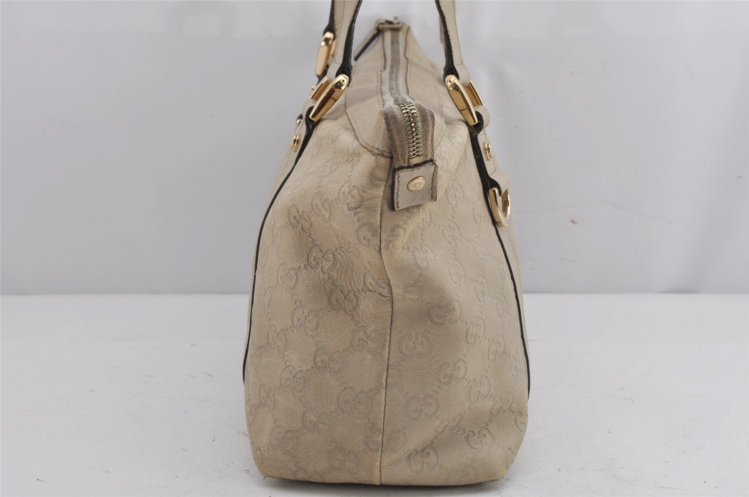 Authentic GUCCI Guccissima Abbey Shoulder Tote Bag GG Leather 141470 White 0067K