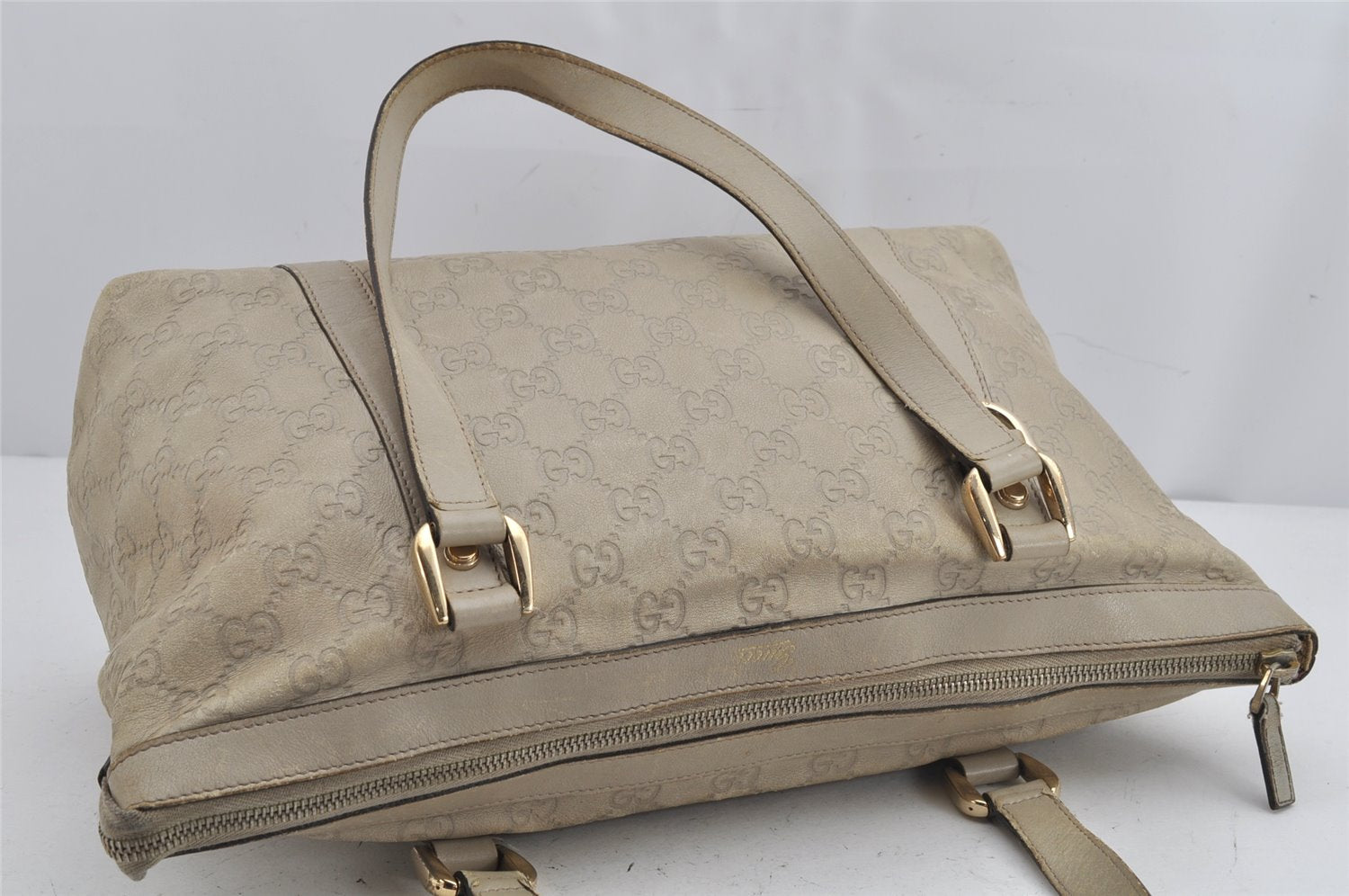 Authentic GUCCI Guccissima Abbey Shoulder Tote Bag GG Leather 141470 White 0067K