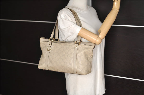 Authentic GUCCI Guccissima Abbey Shoulder Tote Bag GG Leather 141470 White 0067K