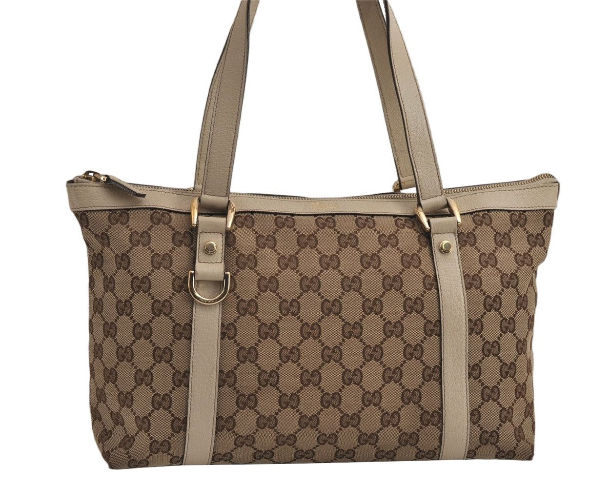 Authentic GUCCI Abbey Shoulder Tote Bag GG Canvas Leather 141470 Brown 0069K