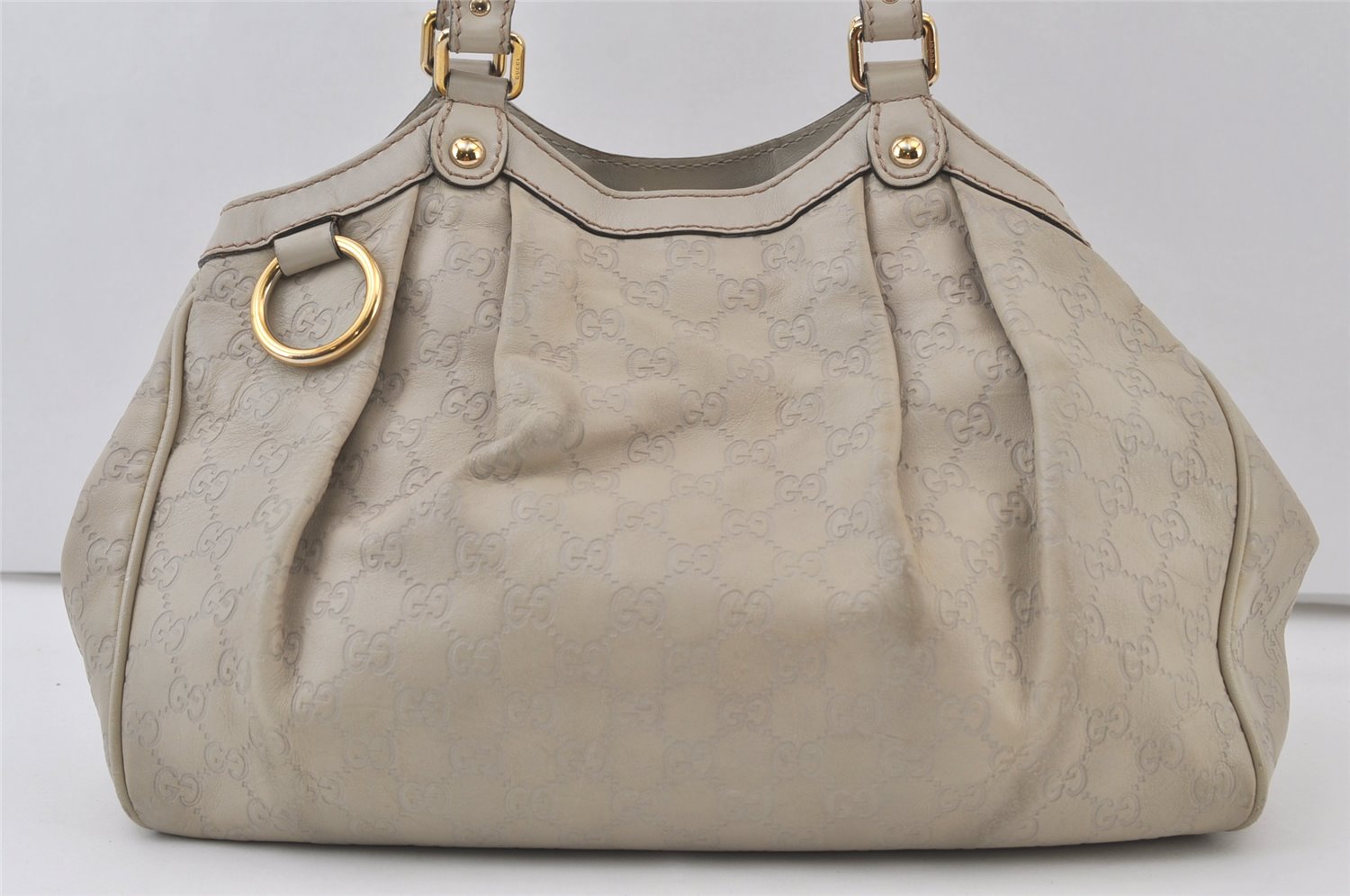 Authentic GUCCI Sukey Guccissima Hand Tote Bag GG Leather 211944 White 0070K