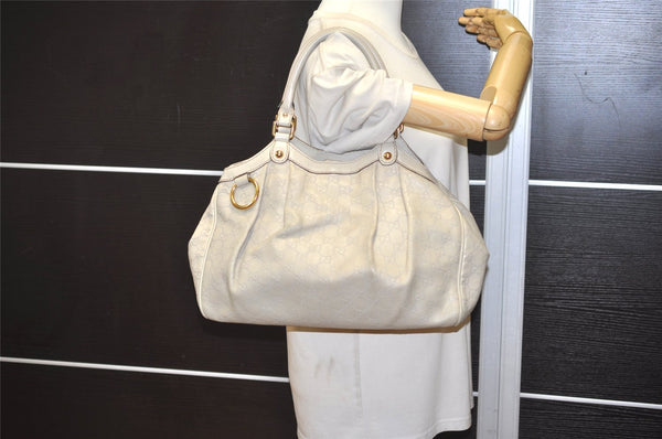 Authentic GUCCI Sukey Guccissima Hand Tote Bag GG Leather 211944 White 0070K