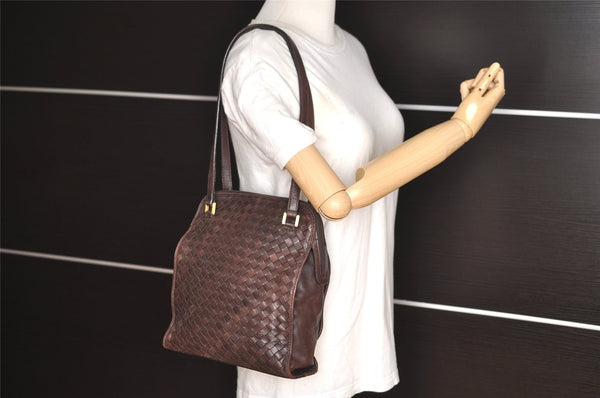 Authentic BOTTEGA VENETA Intrecciato Leather Shoulder Tote Bag Brown 0072I