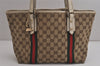 Authentic GUCCI Web Sherry Line Tote Bag GG Canvas Leather 137396 Brown 0072K