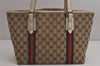 Authentic GUCCI Web Sherry Line Tote Bag GG Canvas Leather 137396 Brown 0072K