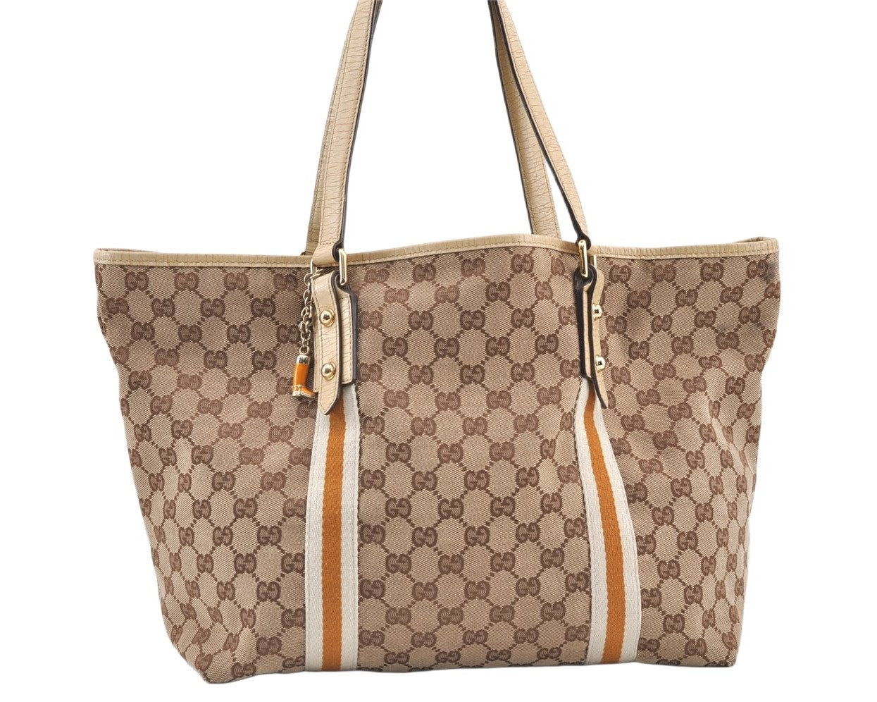 Authentic GUCCI Sherry Line Tote Bag GG Canvas Leather 139260 Brown 0074K