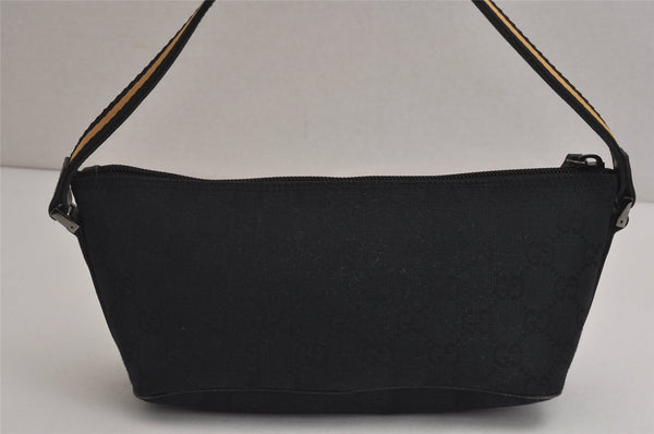 Authentic GUCCI Sherry Line Hand Bag Pouch GG Canvas Leather 141809 Black 0075K