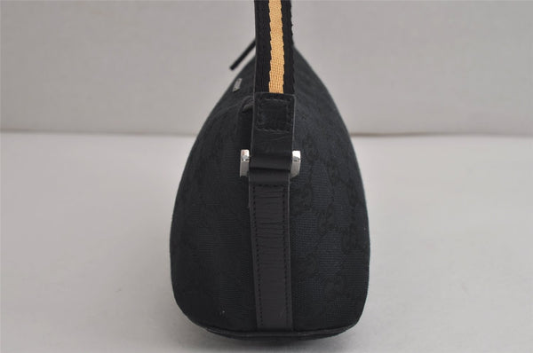 Authentic GUCCI Sherry Line Hand Bag Pouch GG Canvas Leather 141809 Black 0075K
