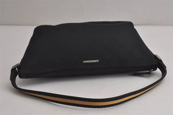 Authentic GUCCI Sherry Line Hand Bag Pouch GG Canvas Leather 141809 Black 0075K