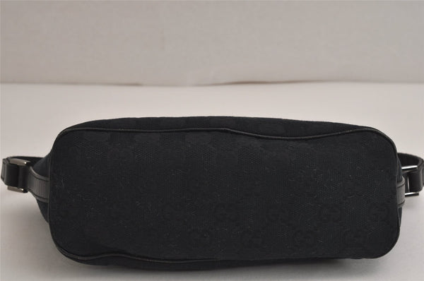 Authentic GUCCI Sherry Line Hand Bag Pouch GG Canvas Leather 141809 Black 0075K