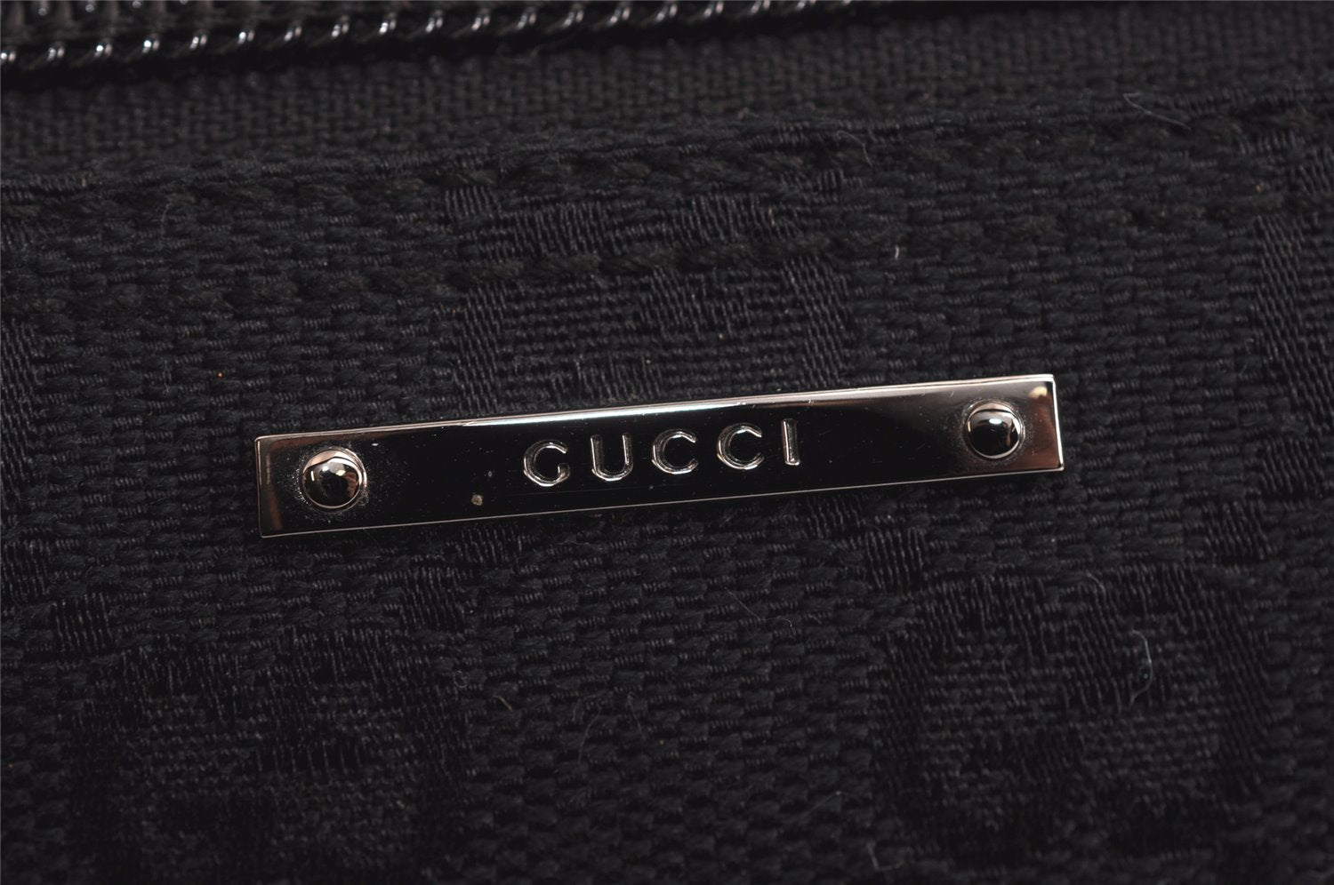 Authentic GUCCI Sherry Line Hand Bag Pouch GG Canvas Leather 141809 Black 0075K