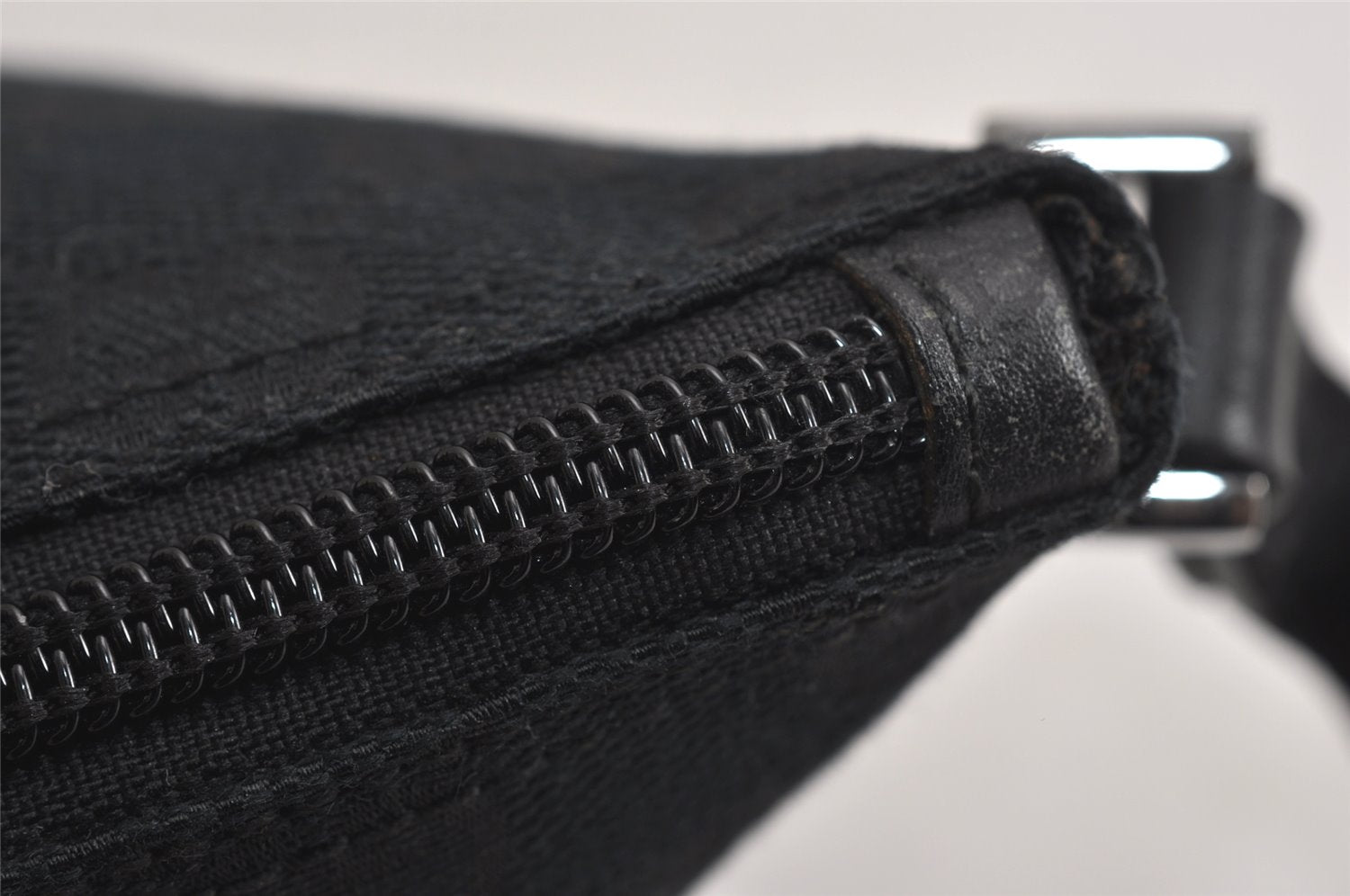Authentic GUCCI Sherry Line Hand Bag Pouch GG Canvas Leather 141809 Black 0075K