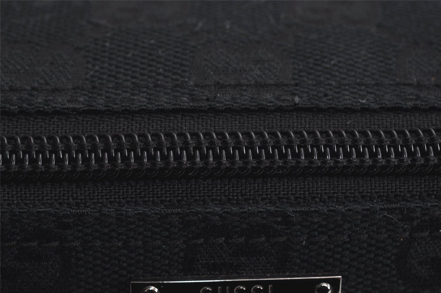 Authentic GUCCI Sherry Line Hand Bag Pouch GG Canvas Leather 141809 Black 0075K