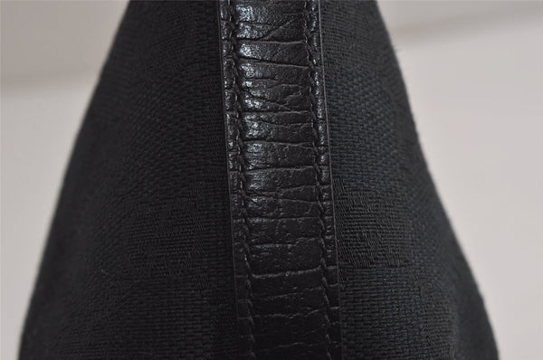 Authentic GUCCI Sherry Line Hand Bag Pouch GG Canvas Leather 141809 Black 0075K