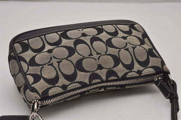 Authentic COACH Signature Hand Bag Pouch Purse Canvas Leather 6094 Black 0076J