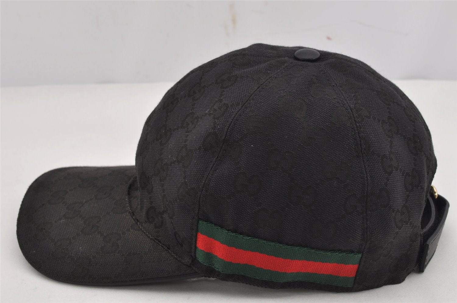 Authentic GUCCI Web Sherry Line Cap GG Canvas Leather Size M 200035 Black 0077K