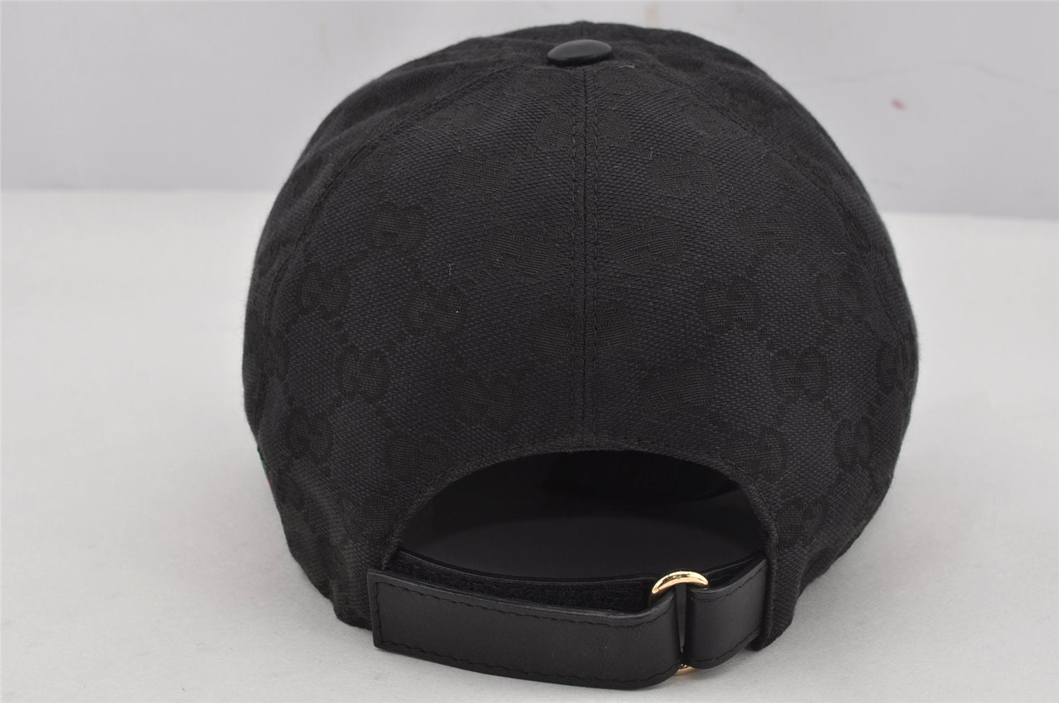 Authentic GUCCI Web Sherry Line Cap GG Canvas Leather Size M 200035 Black 0077K