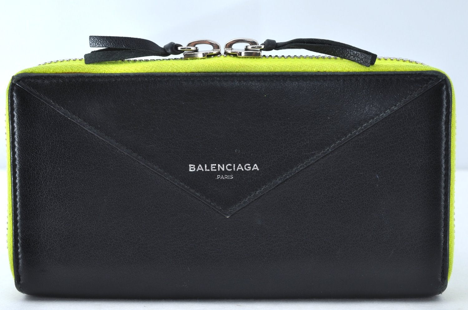 Auth BALENCIAGA Papier Continental Zip Wallet Leather 381226 Black Box 0077M