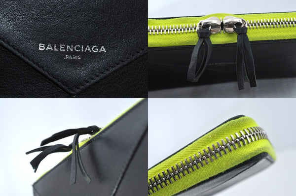 Auth BALENCIAGA Papier Continental Zip Wallet Leather 381226 Black Box 0077M