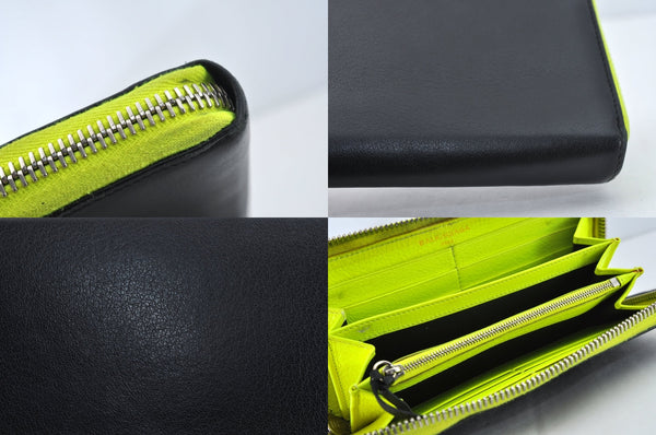 Auth BALENCIAGA Papier Continental Zip Wallet Leather 381226 Black Box 0077M