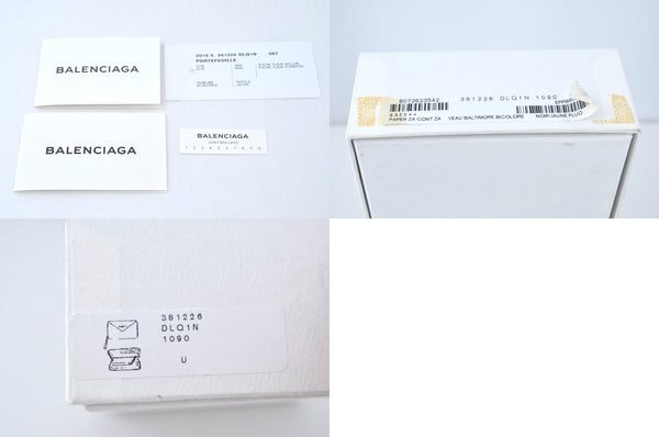 Auth BALENCIAGA Papier Continental Zip Wallet Leather 381226 Black Box 0077M