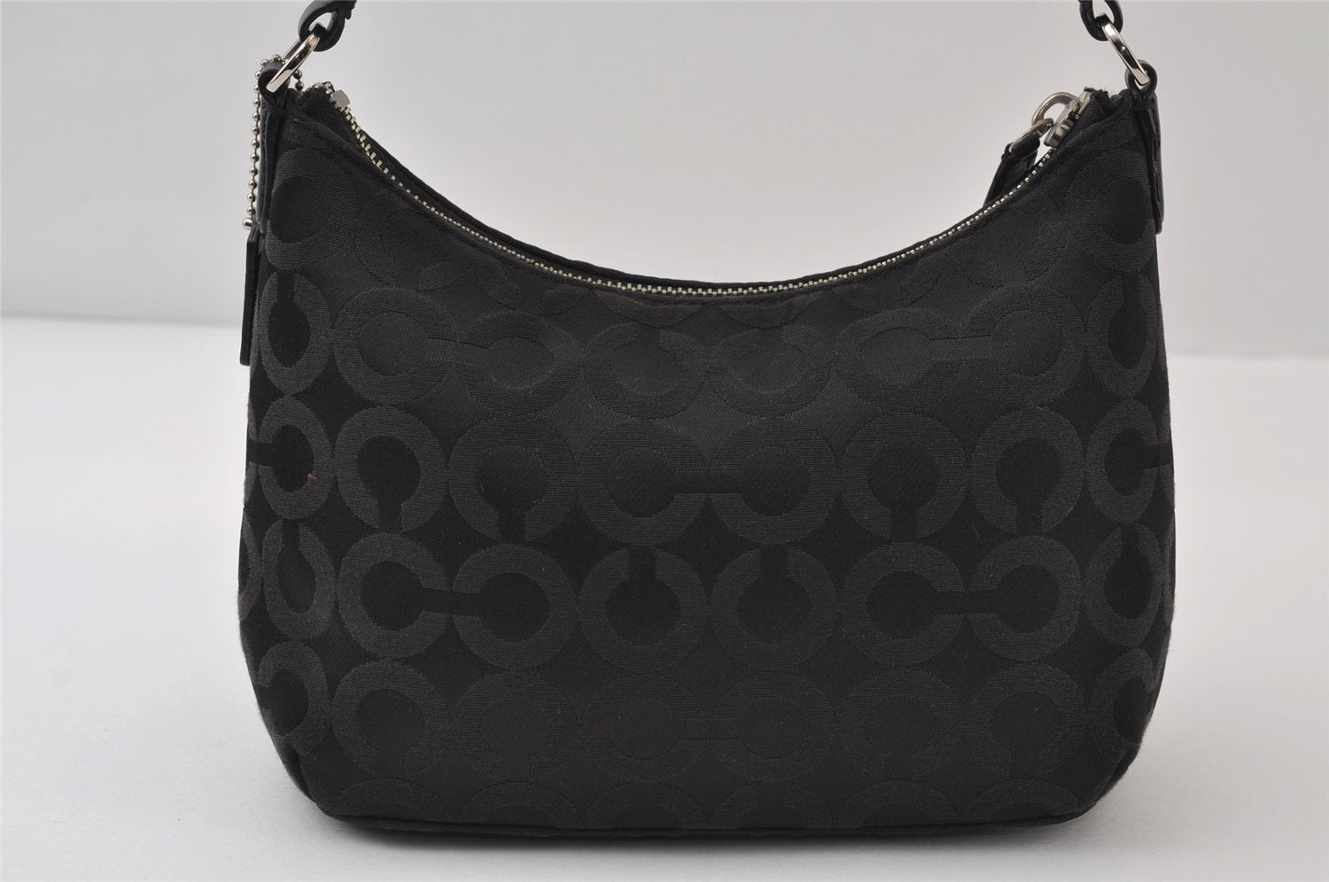 Authentic COACH Op Art Shoulder Hand Bag Purse Canvas Leather Black 0079J