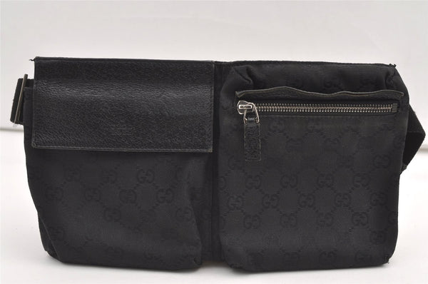 Authentic GUCCI Vintage Waist Body Bag Purse GG Canvas Leather 28566 Black 0079K