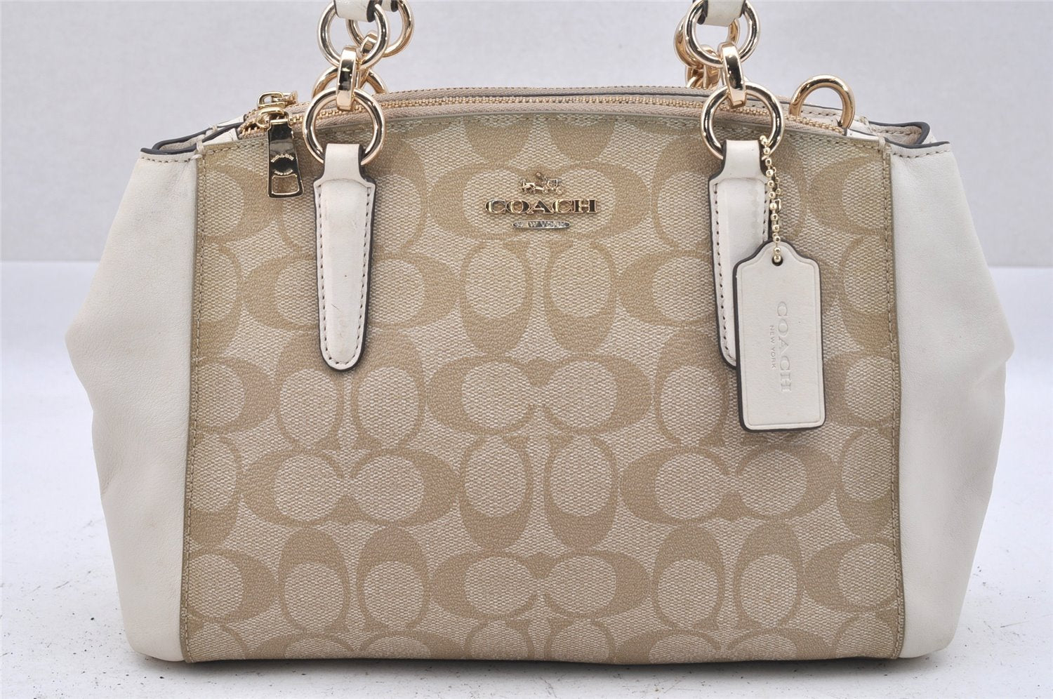 Auth COACH Signature Mini Christie 2Way Hand Bag PVC Leather F58290 Beige 0080J