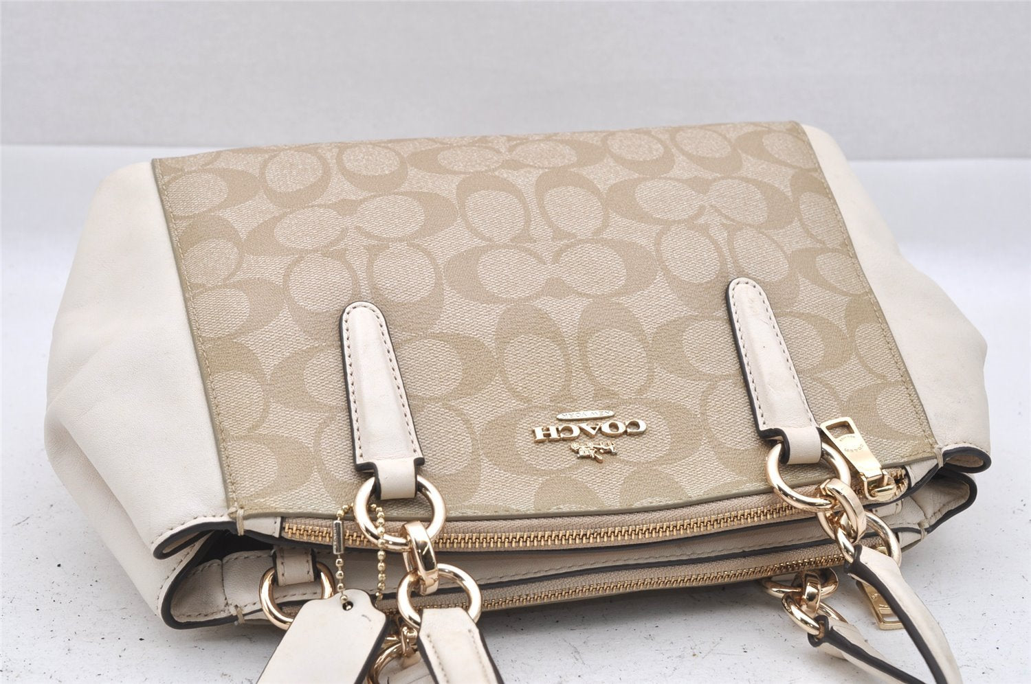 Auth COACH Signature Mini Christie 2Way Hand Bag PVC Leather F58290 Beige 0080J