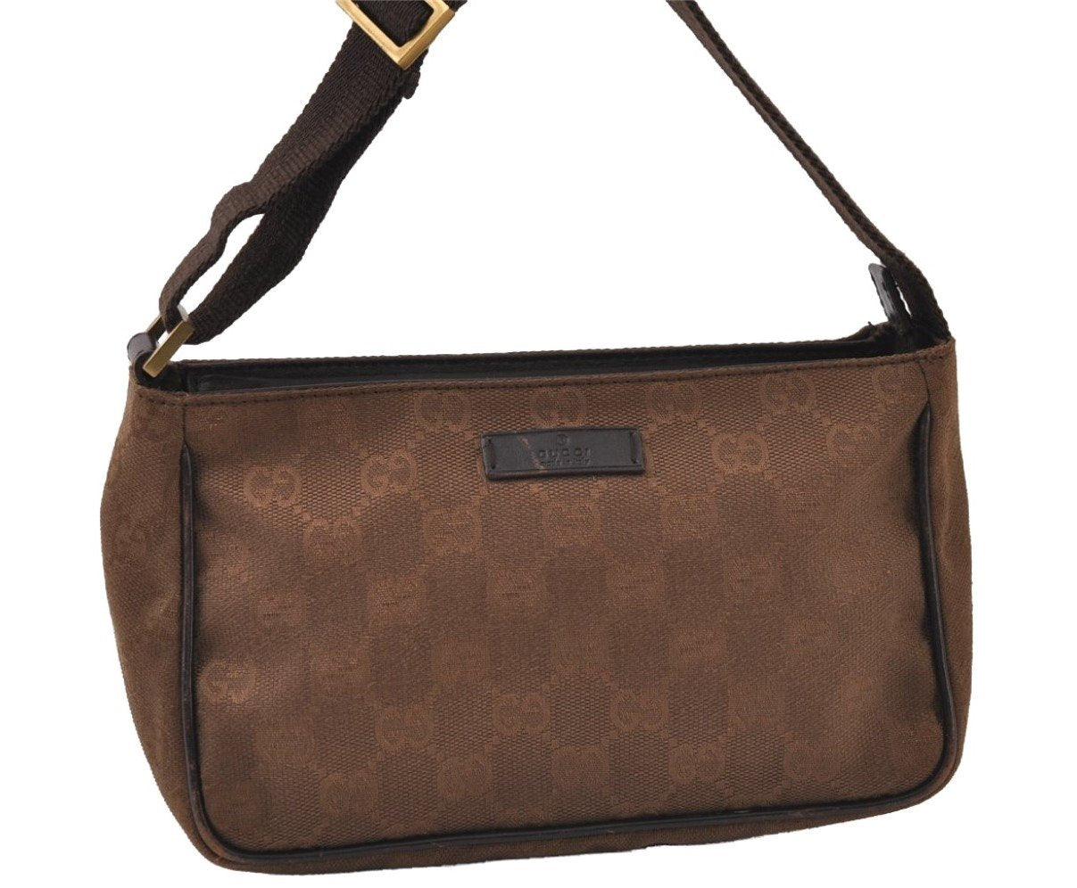 Authentic GUCCI Hand Bag Pouch Purse GG Canvas Leather 106644 Brown 0082J