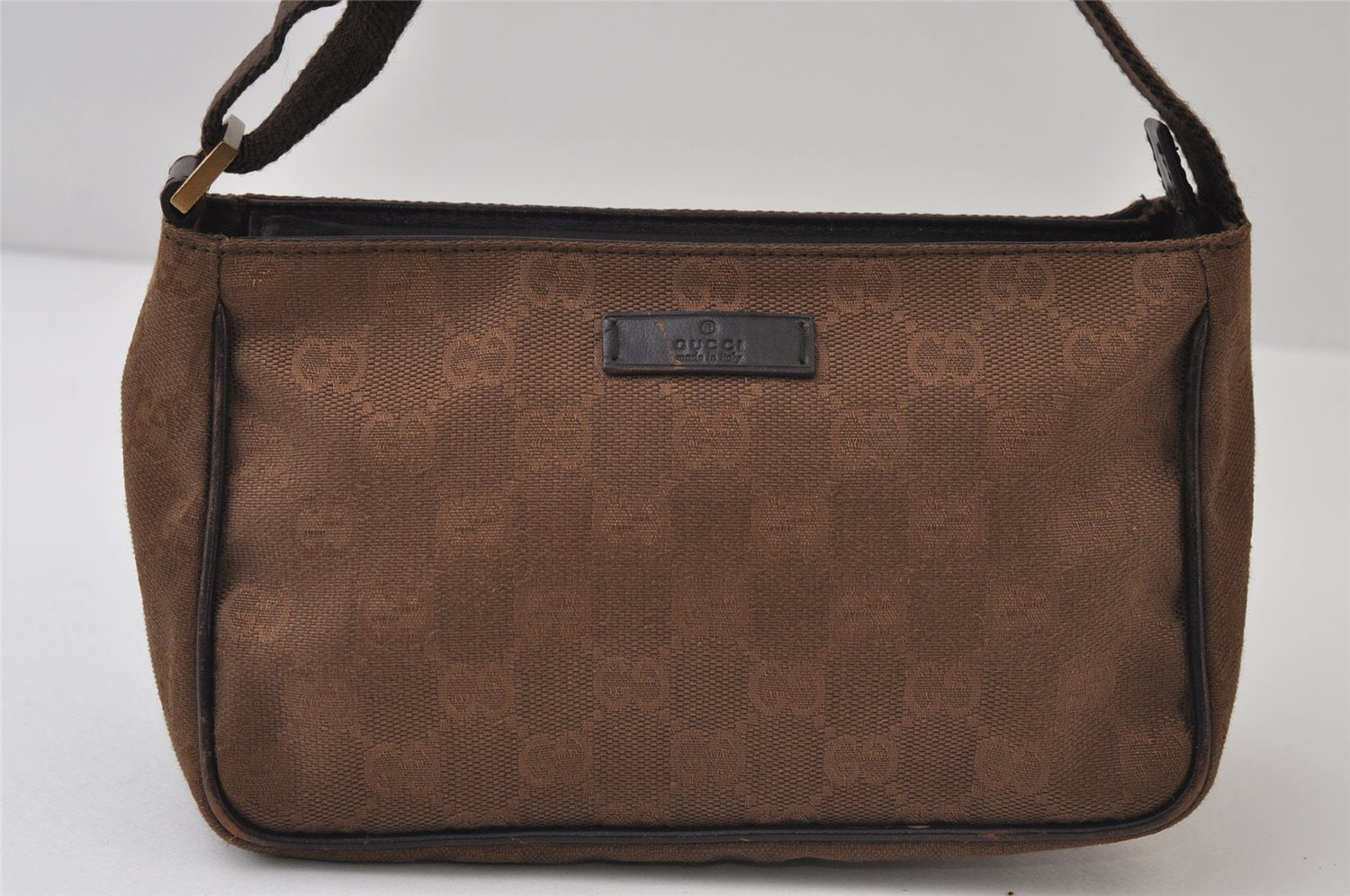 Authentic GUCCI Hand Bag Pouch Purse GG Canvas Leather 106644 Brown 0082J