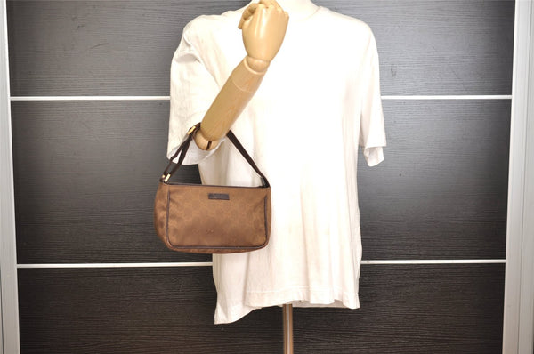 Authentic GUCCI Hand Bag Pouch Purse GG Canvas Leather 106644 Brown 0082J