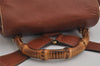 Authentic GUCCI Vintage Bamboo Drawstring Backpack Leather Brown 0082K