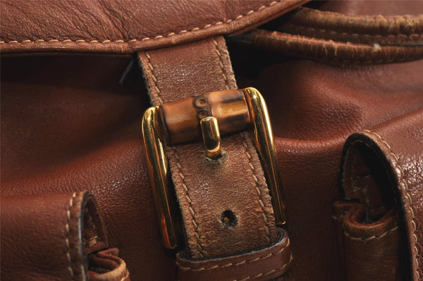 Authentic GUCCI Vintage Bamboo Drawstring Backpack Leather Brown 0082K