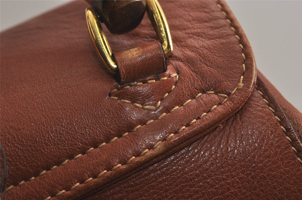 Authentic GUCCI Vintage Bamboo Drawstring Backpack Leather Brown 0082K