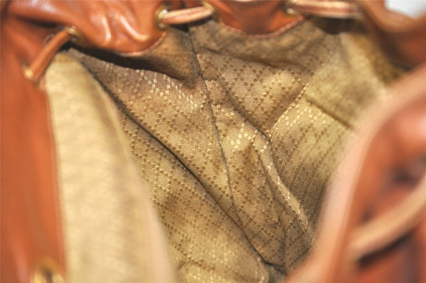 Authentic GUCCI Vintage Bamboo Drawstring Backpack Leather Brown 0082K