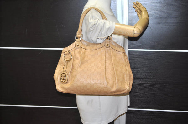 Authentic GUCCI Guccissima Sukey Shoulder Tote Bag GG Leather 211944 Beige 0083K