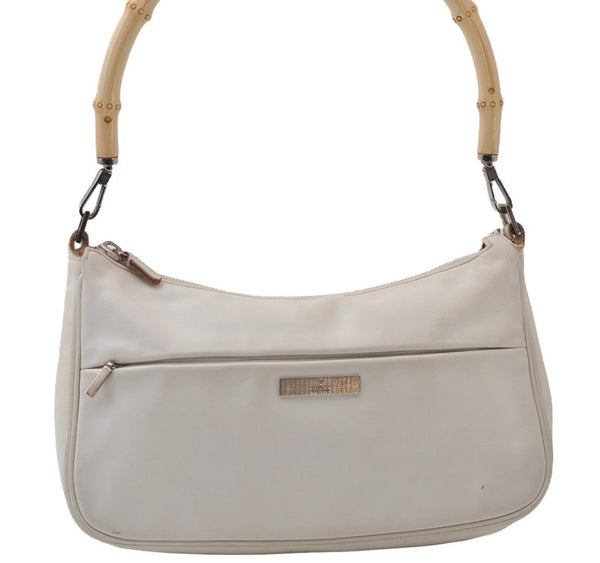 Authentic GUCCI Bamboo Shoulder Hand Bag Purse Leather 0013865 White 0085J