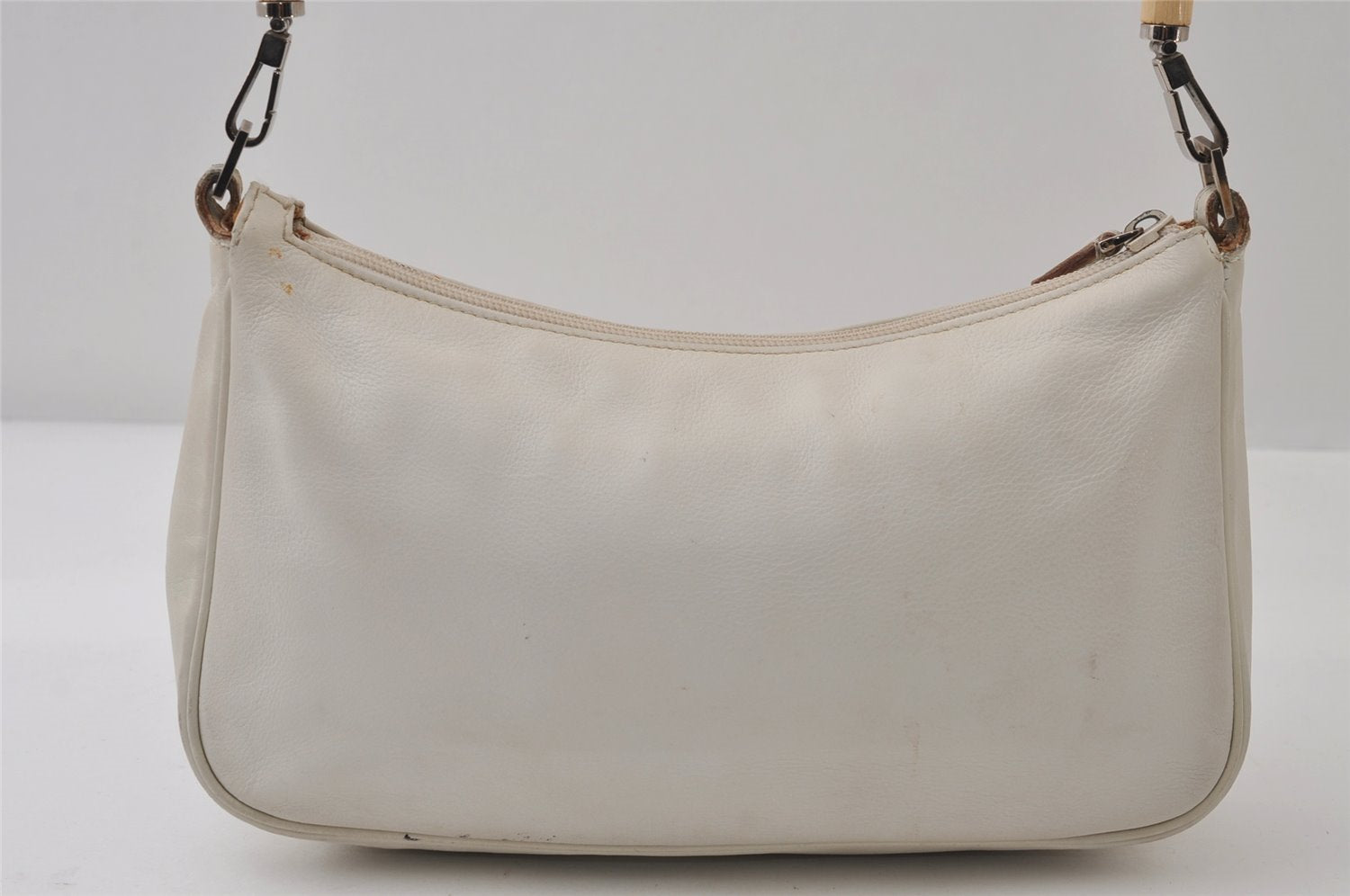 Authentic GUCCI Bamboo Shoulder Hand Bag Purse Leather 0013865 White 0085J