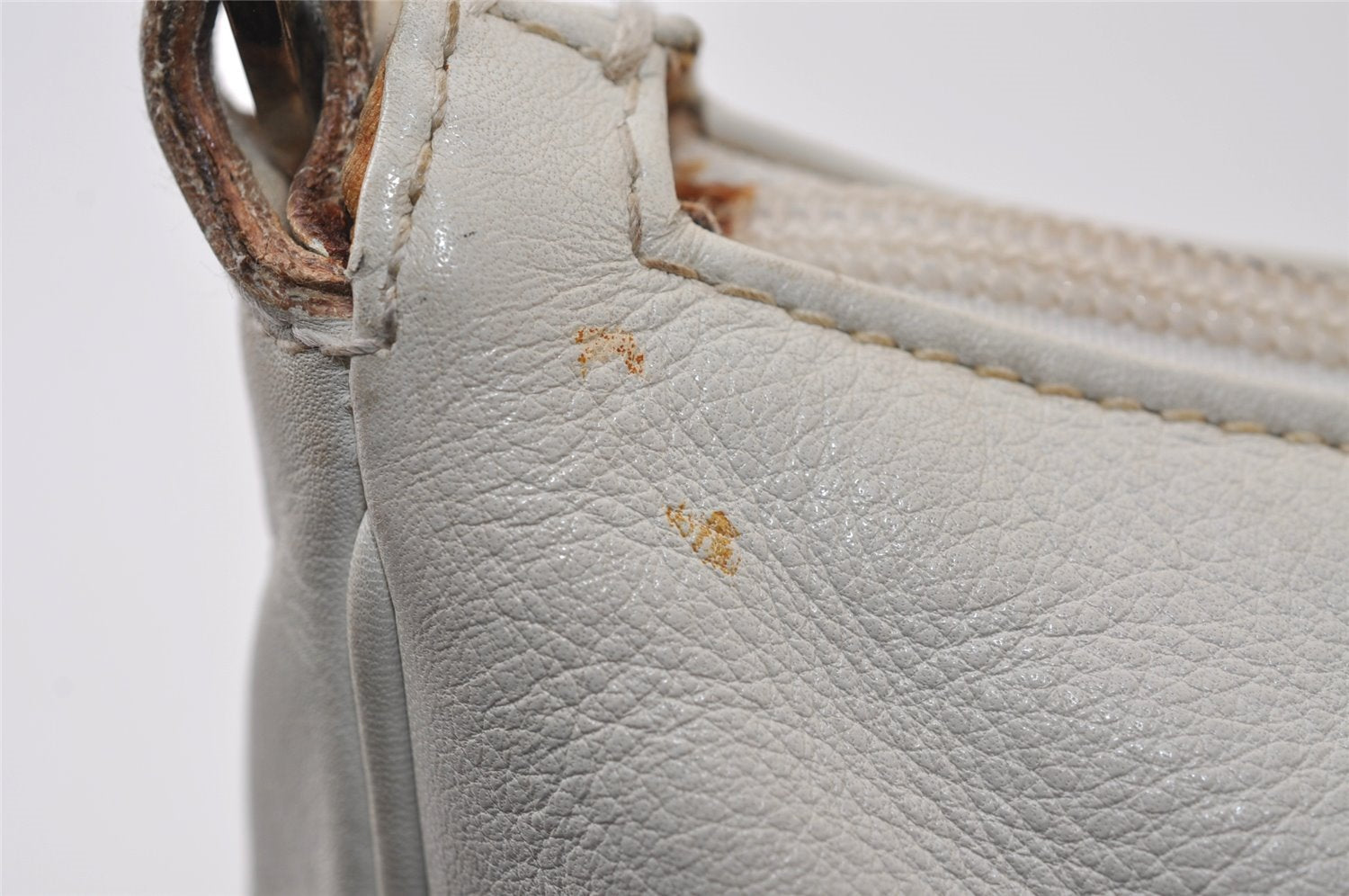 Authentic GUCCI Bamboo Shoulder Hand Bag Purse Leather 0013865 White 0085J