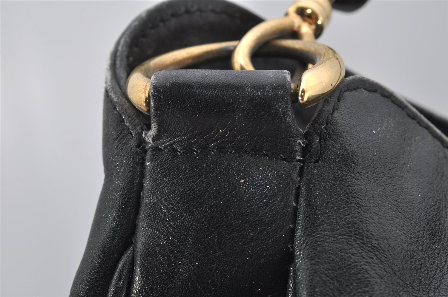 Authentic GUCCI Vintage Bamboo 2Way Shoulder Hand Bag Leather Black Junk 0086J